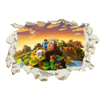 Интерьерная виниловая 3D наклейка на стену Майнкрафт - Minecraft 60-40 см в детскую N4 ( Декор Комнаты Обои )