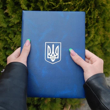 Папка А5 синяя мягкая для документов, адресная с тиснением Герба