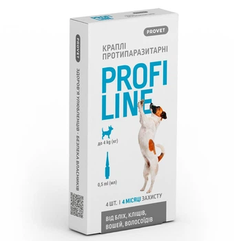 Краплі від бліх та кліщів на холку для собак до 4-х кг Provet Profiline 4 шт/уп