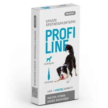 Краплі від бліх та кліщів на холку для собак вагою 10-20 кг Provet Profiline 4 шт/уп