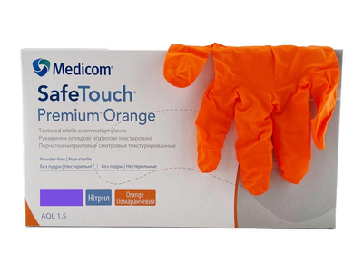 Рукавички Medicom SafeTouch® Premium Orange нітрилові без пудри текстуровані розмір XL 100 шт. Чорні 5,0 г (1117)