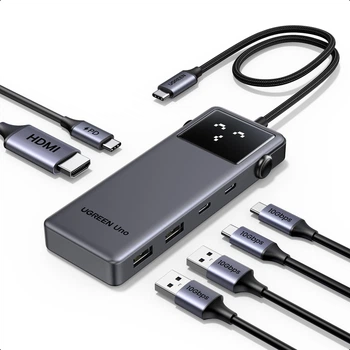 USB-хаб UGREEN CM888 USB-C to 2xUSB 3.2+2xUSB-C 3.2+HDMI+USB-C PD Power Port Gray (35998)