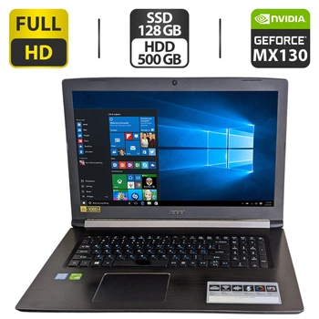 Ноутбук Acer Aspire 5 A517-51G / 17.3" (1920x1080) TN / Intel Core i7-8550U (4 (8) ядра по 1.8 - 4.0 GHz) / 12 GB DDR4 / 128 GB SSD + 500 GB HDD / nVidia GeForce MX130, 2 GB GDDR5, 64-bit / WebCam / DVD-ROM б/у