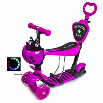 Дитячий самокат Scooter 5в1 з батьківською ручкою Сонечко Рожевий