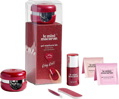 Zestaw do manicure Le Mini Macaron Lampa LED z kablem USB + Lakier żelowy Ruby Red 8.5 ml + Przycisk do skórek + Mini pilnik do paznokci + 10 Opakowań zmywacza do lakieru żelowego (3760297542955)