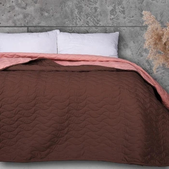 Покрывало MirSon Serenity Line №4300 Sea breeze Светло-розовое с коричневым двуспальное 180х210 см полиэстер (2200007298396)
