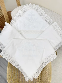 Крыжма для девочки с вышивкой Family Tradition велюровая махра 100х100 см белая Белая вышивка