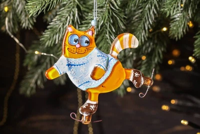 Елочное украшение Bellezza Кот на коньках 13/12 см (F-020RK)