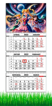 Календарь настенный квартальный на 2025 год, на три пружины, Apriori, Аниме Сейлормун Sailor Moon, 29,7х61см