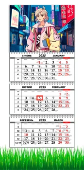 Календарь настенный квартальный на 2025 год, на три пружины, Apriori, Аниме , 29,7х61см , 3 вид