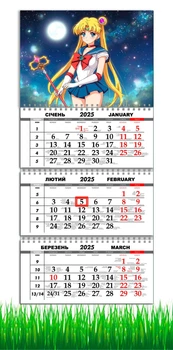 Календарь настенный квартальный на 2025 год, на три пружины, Apriori, Аниме Сейлормун Sailor Moon, 29,7х61см , 5 вид