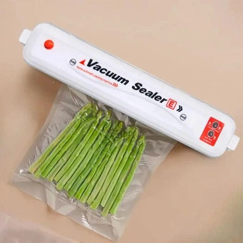 Машинка для вакуумации и запайки пакетов Vacuum Sealer-E вакуумный упаковщик и 10 пакетов белый/оранжевый