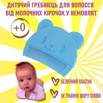 Детский гребешок для волос Teddy с тонкими зубчиками для вычесывания "молочных корочек" у младенцев / новорожденных, 7.8х6 см, голубой (100581803)