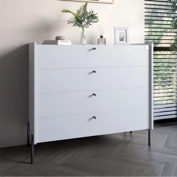 Комод с 4 ящиками LION Wood с черными ножками 100х90х45 см Нимфея Альба (белый) (LION-042983)