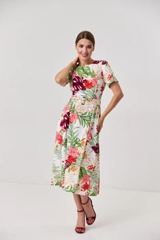 Сукня міді льоновмісна з яскравим принтом Wear me M Білий (квіти) (14_24_434_5357)