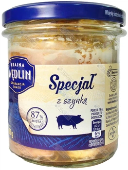 Тушонка м'ясна Kraina Wedlin з шинкою 87% м'яса SPECJAŁ Z SZYNKA 300 г