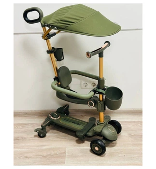 Самокат з батьківською ручкою з бортиком Maraton 8028 olive Оливковый