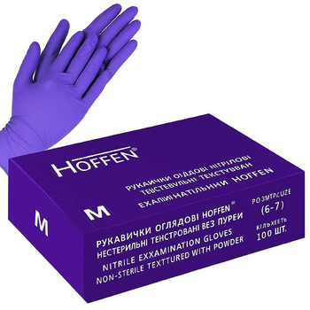 Рукавички нітрилові M Hoffen 3.5г нестерильні текстуровані HFN-12302M