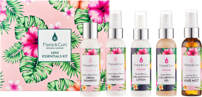 Тревел набор по уходу за волосами Flora & Curl Mini Essentials Curl Kit Шампунь 75 мл + Кондиционер 75 мл + Лосьон 75 мл + Гель 75 мл + Мист 75 мл (5060627510240)