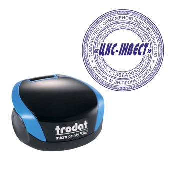 Печать ТОВ на карманной оснастке TRODAT Micro Printy 9342 диаметром 42 мм Синий (ТОВ12/9342/BL)