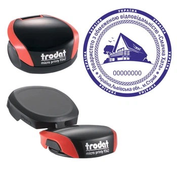 Печать ТОВ на карманной оснастке TRODAT Micro Printy 9342 диаметром 42 мм Красный (ТОВ20/9342/R)