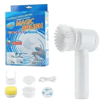Электрическая щетка для уборки MAGIC BRUSH 5В1 универсальная щетка с насадками для посуды ванной мебели для дома, квартиры, дачи, котеджа, поддержки чистоты, уборки кухни, ванной, комнат, помещений