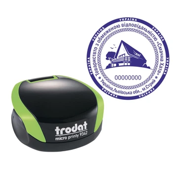 Печать ТОВ на карманной оснастке TRODAT Micro Printy 9342 диаметром 42 мм Зелёный (ТОВ20/9342/G)