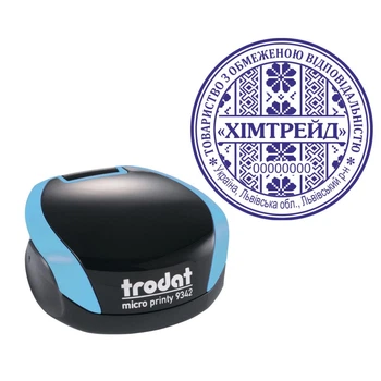 Печать ТОВ на карманной оснастке TRODAT Micro Printy 9342 диаметром 42 мм Бирюзовый (ТОВ13/9342/BZ)