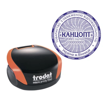 Печать ТОВ на карманной оснастке TRODAT Micro Printy 9342 диаметром 42 мм Оранжевый (ТОВ24/9342/O)