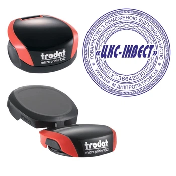 Печать ТОВ на карманной оснастке TRODAT Micro Printy 9342 диаметром 42 мм Красный (ТОВ12/9342/R)