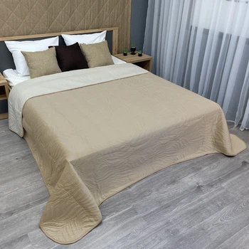 Покрывало стеганое Decorator Велюр листья 220х240 см бежевый (85-036)
