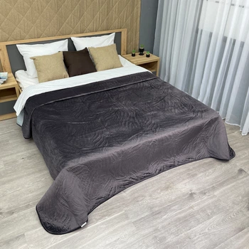 Покривало стьобане Decorator Велюр листя 220х240 см графітовий (85-037)