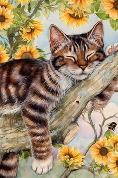 Алмазная мозаика (вышивка) Котик на дереве, 20×30см, полная выкладка, квадратные камни, без подрамника
