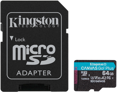 Karta pamięci Kingston microSDXC 64GB Canvas Go! Plus G4 Class 10 UHS-I U3 V30 A2 + SD-adapter (SDCG4/64GB)