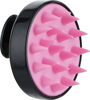 Щітка-масажер силіконова з ручкою CS041BR, кругла матова, чорна з рожевим - Cosmo Shop (1155260-27054456)