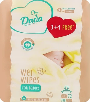 Вологі серветки для дітей з екстрактом ромашки, з клапаном - Dada With Camomile Extract Wipes 4x72шт (665009-27055184)