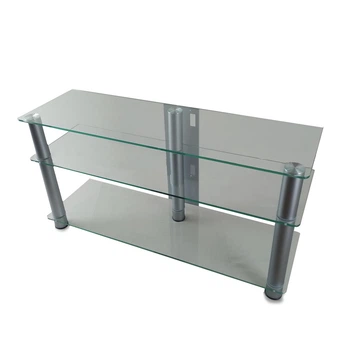 Тумба ТВ из стекла 1100х350х569 Commus Аскет new clear Alm прозрачное-алюминий