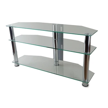 Тумба ТВ из стекла 1100х350х569 Commus Евро new clear Chr прозрачное-хром