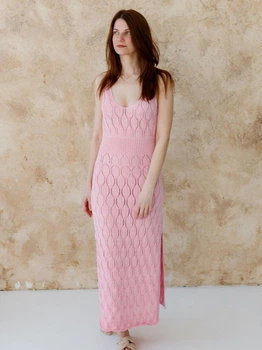 Платье вязаное длинное летнее женское ARTKNIT Ажурное L-XL Розовое (4823093472662)