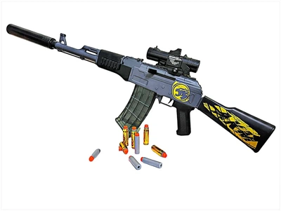 Іграшковий автомат гвинтівка AK-47 на м'яких кулях EVA 92 см із глушником, оптичним прицілом сірий