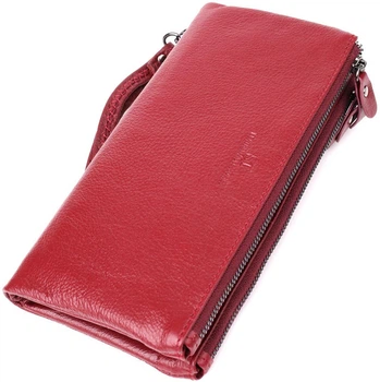 Женский кожаный кошелек-клатч ST Leather бордовый большой на молнии с ремешком 55574