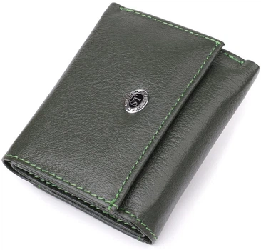 Женский мини кошелек ST Leather зеленый из натуральной кожи тройного сложения с монетницей 55567