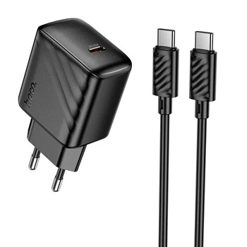 Сетевое зарядное устройство Hoco CS24A GaN PD25W / 3A Type-C с быстрой зарядкой + кабель Type-C-Type-C Black