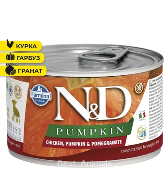 Вологий корм для цуценят малих порід Farmina N&D Pumpkin Фарміна з куркою гарбузом та гранатом консерва 140 г (8606014105711)
