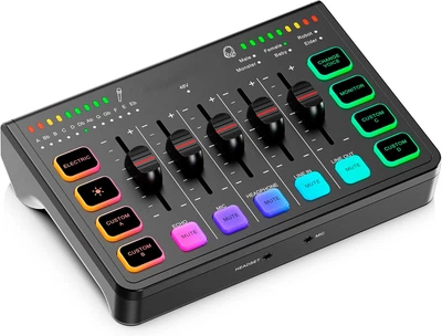 Игровой аудиомикшер 4-канальный саундборд IXTECH, RGB-стриминговый аудиоинтерфейс для ПК с поддержкой XLR-микрофона, аудиоэквалайзер для игр, караоке для поточных подкастов, индивидуальная регулировка громкости