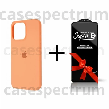 Чохол силіконовий Premium Silicone Case Full Cover для Apple iPhone 15 Pro Max Papaya + Подарунок Захисне скло ESD Mietubl для Apple iPhone