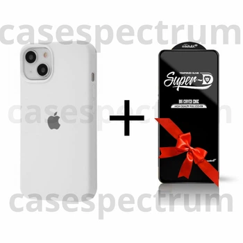 Чохол силіконовий Premium Silicone Case Full для Apple iPhone 13/14 white + Подарунок Захисне скло ESD Mietubl для Apple iPhone