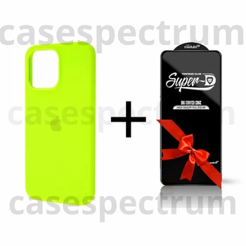 Чехол силиконовый Premium Silicone Case Full для Apple iPhone 14 Pro lime green + Подарок защитное стекло ESD Mietubl для Apple iPhone