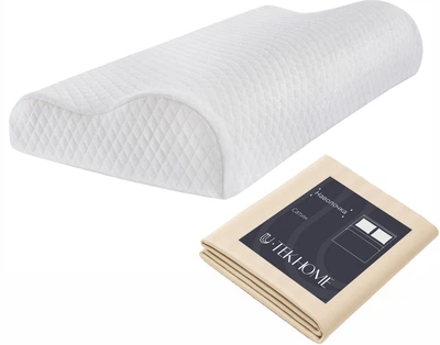 Набір U-tek Подушка Memory Wawe 49х32 см + Наволочка Wawe M Ivory Beige Stripe Сатин Бежева в смужку 49х32х10.5 см (pWaweM+IBS49321)