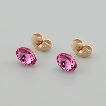 Сережки з кристалами Swarovski 53406 розмір 8х6 мм колір малиновий вага 1.0 г позолота 18К